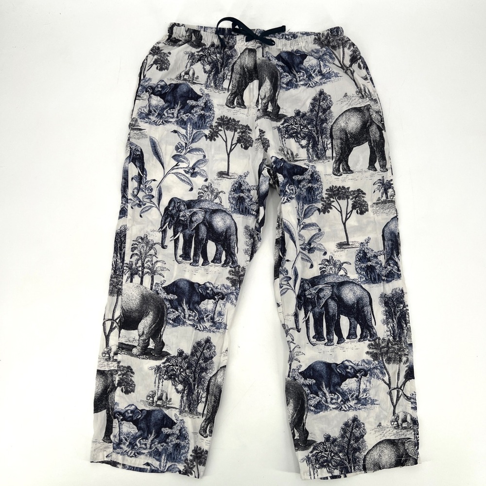 The Cat's Pajamas Safari Toile Luxe Pima Cotton Capri Pajama Set Size S Elephant - Picture 10 of 13